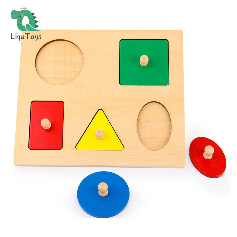 

LIQU Montessori Multiple Shape Puzzles First Shapes Jumbo Knob Wooden Peg Puzzle Geometric Shape Toddler Preschool Learning