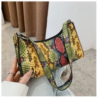 2022 new pu snakeskin pattern trendy zipper handbags for women fashion hit color female shoulder bags retro texture armpit bags