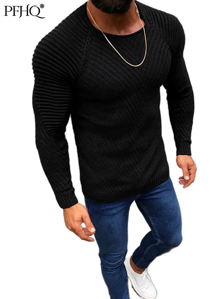 

PFHQ Pullover Sweater 2022 Autumn Winter Slim Fit Fashion Casual Long Sleeve Round Neck Gentleman Kintted Top Clothes 21Q4186