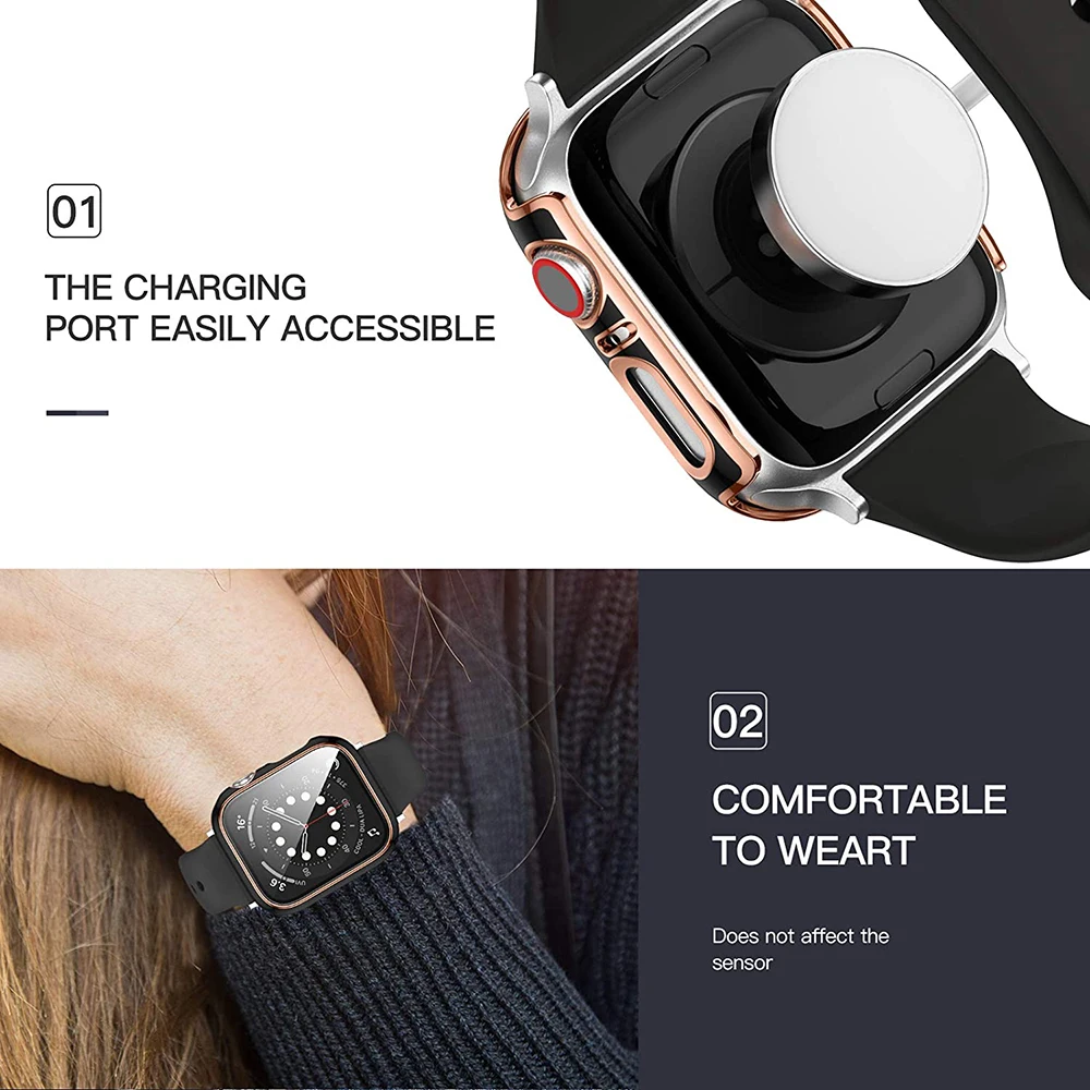 Glass + Cover For Apple Watch Case 45mm 41mm 44mm 40mm Two Color Screen Protector Bumper iWatch Series 8 7 6 SE 5 4 3 42mm 38mm