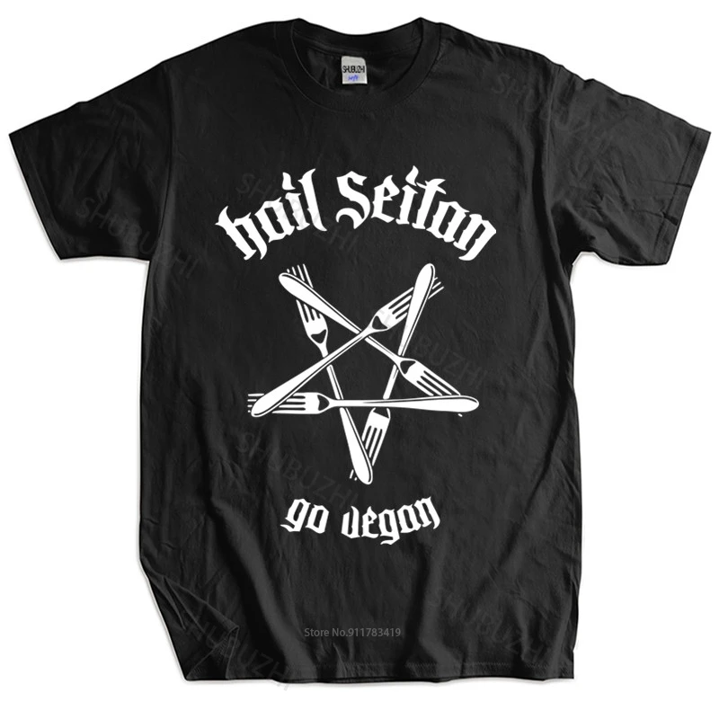 

Hail Seitan Go Degan Tshirt male casual streetwear Funny T-Shirt 100% Cotton Loose tops Oversized EU Size Tops Tee