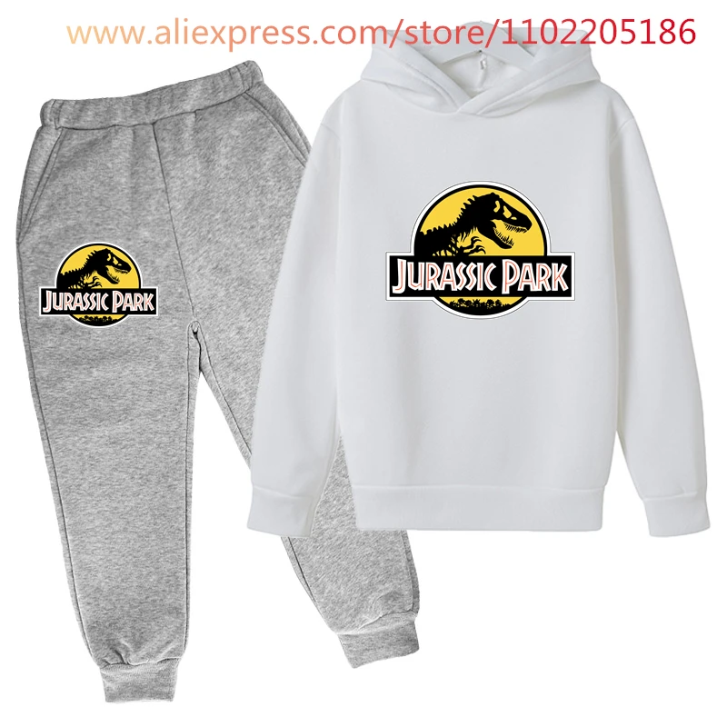 2 PCs Suits Jurassic Park World Dinosaur Sweatshirt Teen Boys Autumn Hoodies For Children Clothing Sets Kawaii Girls Sweatshirts