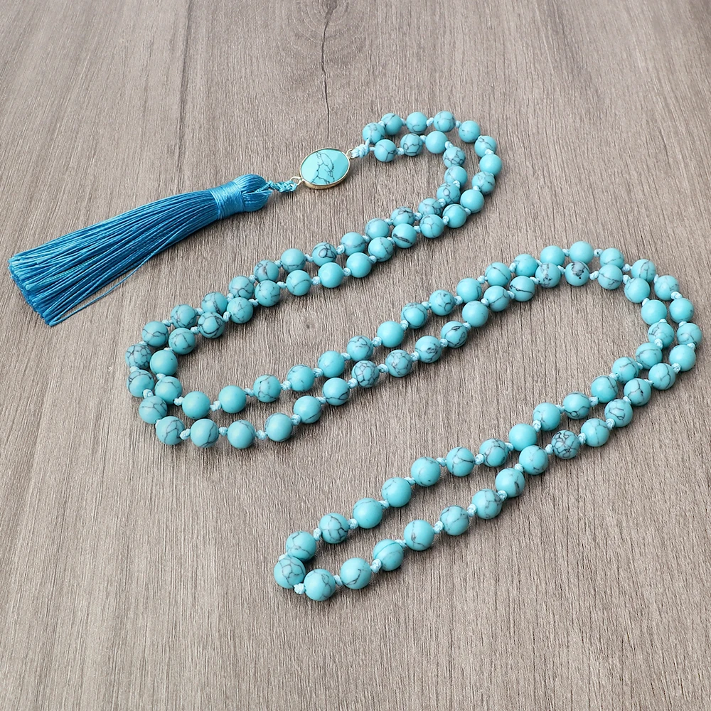 Ожерелье из натурального камня 8 мм 108 бусин Длинная подвеска для медитации