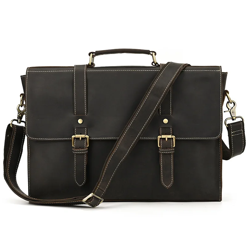 Man Briefcase Bags Cow Leather Office Bags For Men Handbags Fashion Laptop Bag Crazy Horse Business Men Shoulder Messenger Bag
