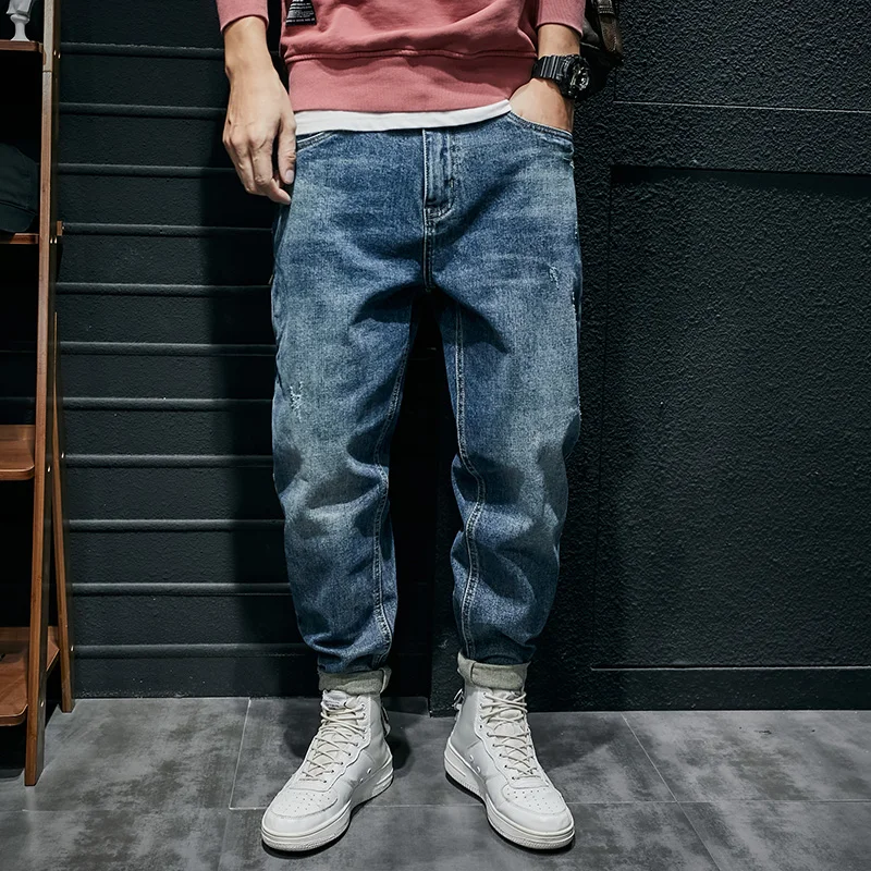 Street Fashion Men Jeans Retro Blue Zipper Designer Casual Denim Harem Pants Hombre Hip Hop Loose Jeans Men Wide Leg Trousers