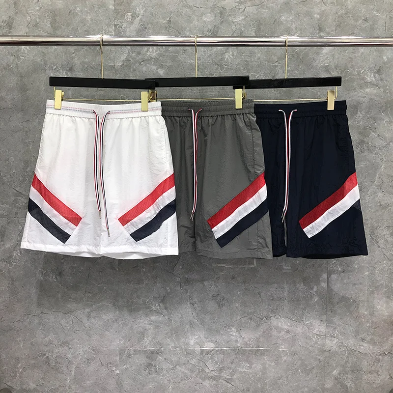 THOM TB Shorts Summer Male Shorts Fashion Brand Men's Shorts Print Multicolor RWB Diagonal Stripe Thin Quick Dry Boardshorts