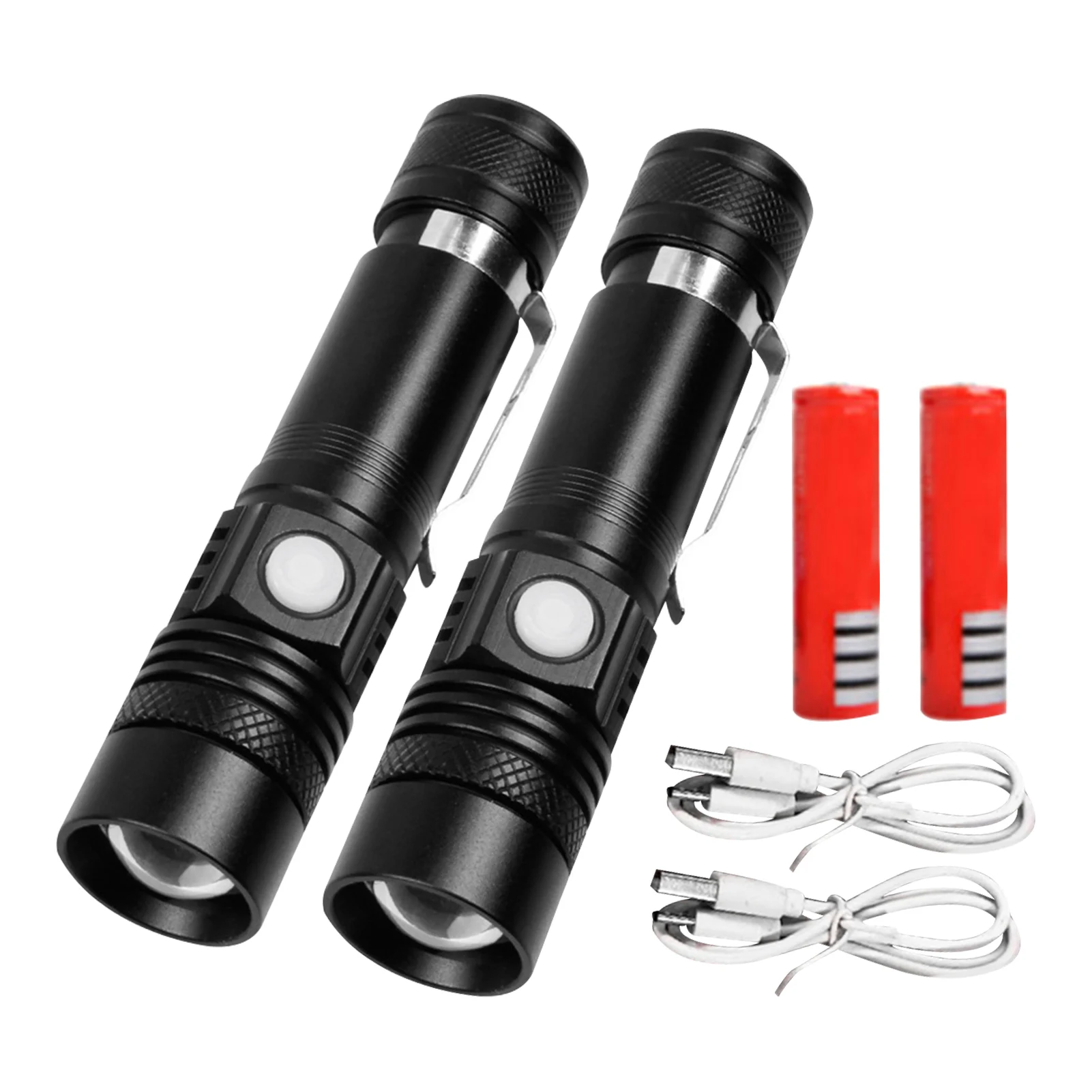 

1pc Led Flashlight Rechargable Aluminum Alloy Camping Hiking With Indicator Zoomable 3 Modes 800 Lumen Waterproof Ultra Bright