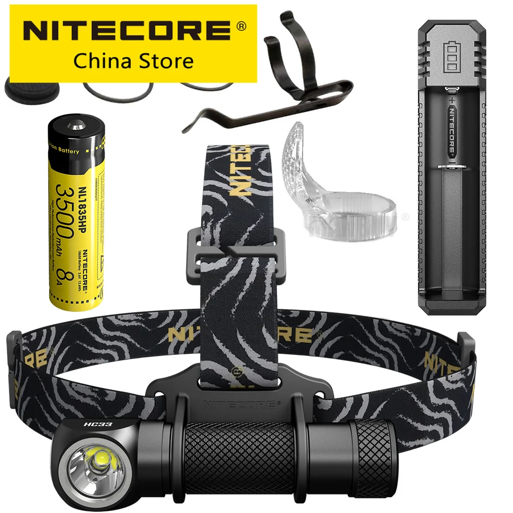 

NITECORE HC33 1800Lm Headlamp UI1 Charger + NL1835HP Rechargeable Battery Diffuser Headlight Waterproof Flashlight Outdoor Tools