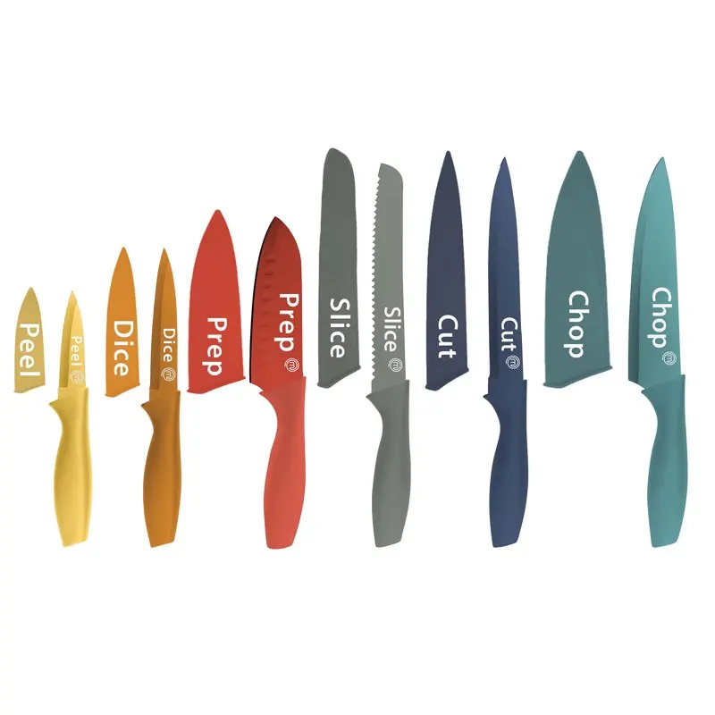 

Colorful Coded Kitchen Knife Set with Covers - 8 Piece Sharp Stainless Steel Knives for Prep and Cooking