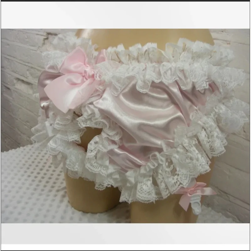 Новые пикантные кружевные комбинированные треугольные брюки с бантом Розовое