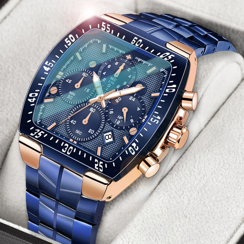 

WWOOR Men Chronograph Sport Watches For Men Fashion Square Top Brand Luxury Stainless Steel Waterproof Quartz Watch reloj hombre
