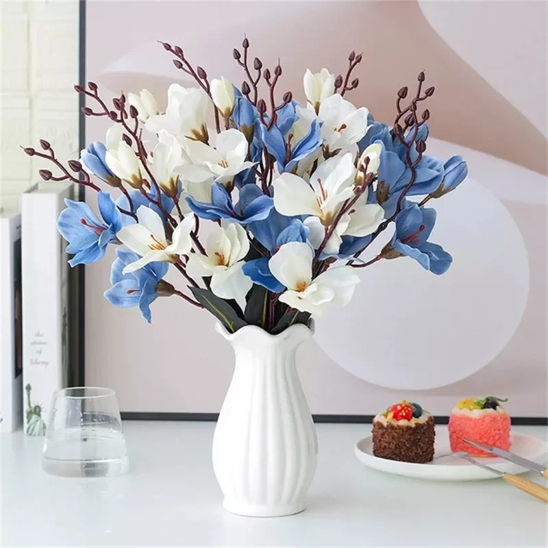 

5Forks 20Heads Artificial Silk Flower Bouquet Simulation Magnolia Plant for Home Living Room Decoration Wedding Fake Flowers