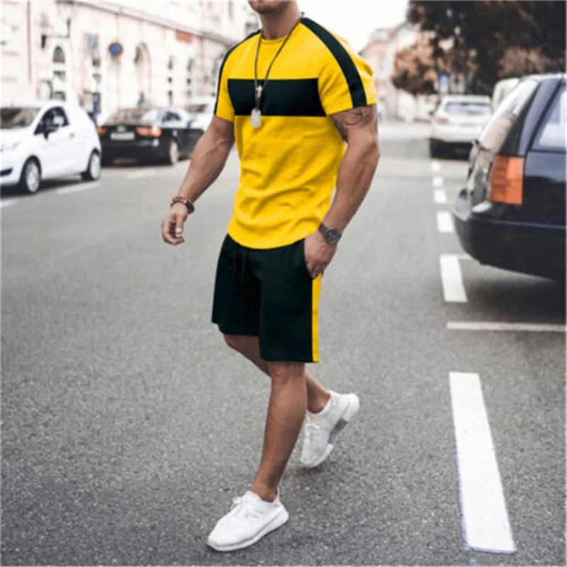 New Summer Men's Casual Fashion Comfortable Sports Suit 2-Piece Set Street Wear Simple Pattern Crewneck Short Sleeve With Shorts