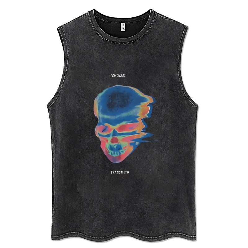 

Неоновые потертые Майки с черепом, одежда Y2K для мужчин и женщин, безрукавка большого размера, футболка без рукавов в стиле аниме для девочек, повседневное летнее платье