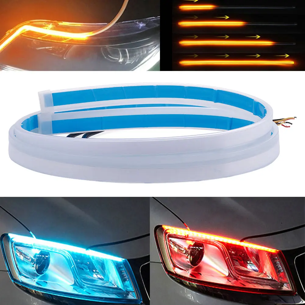 

New 2pcs Car LED DRL Lamp Strip Car Daytime Running Light 12V Turn Signal Light Flexible Waterproof Soft Tube Guide Light Strip