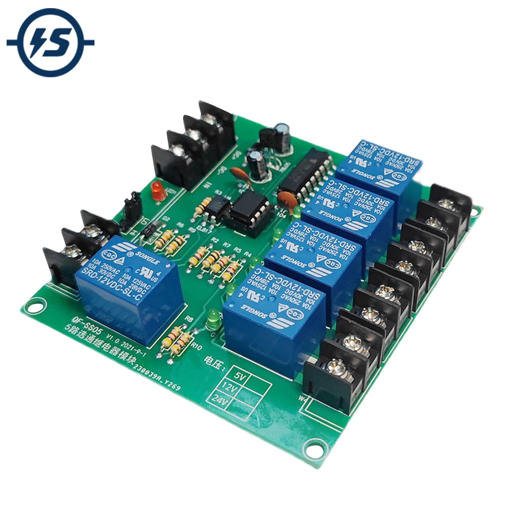 

DC 12V 5 Channels Self-locking Relay Module 5Bit 10A High/Low Level Trigger Select Switch Controller DC 10V-15V For Load Select