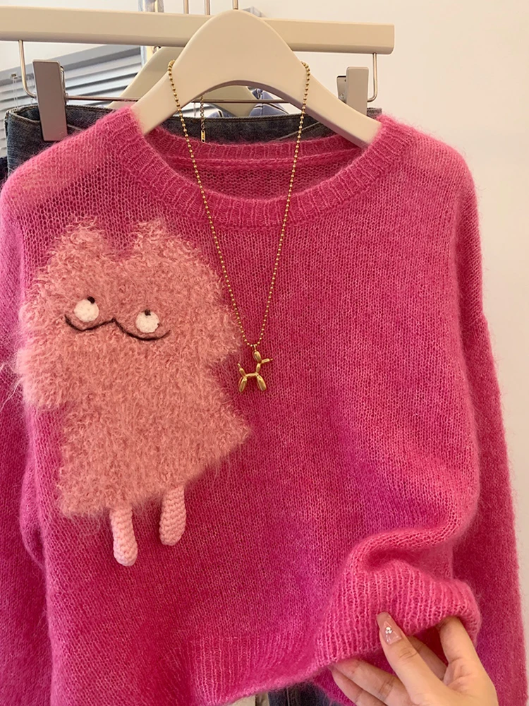 Нежный ветер малиновый розовый пуловер женский свитер на осень и зиму 2024 новая