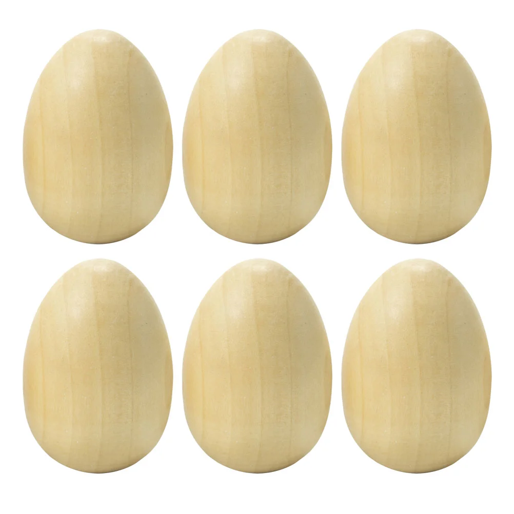 

6pcs Fake DIY Egg Adorns Hand-painted Egg Playthings Wooden Hand-made DIY Coloring Eggs for Children