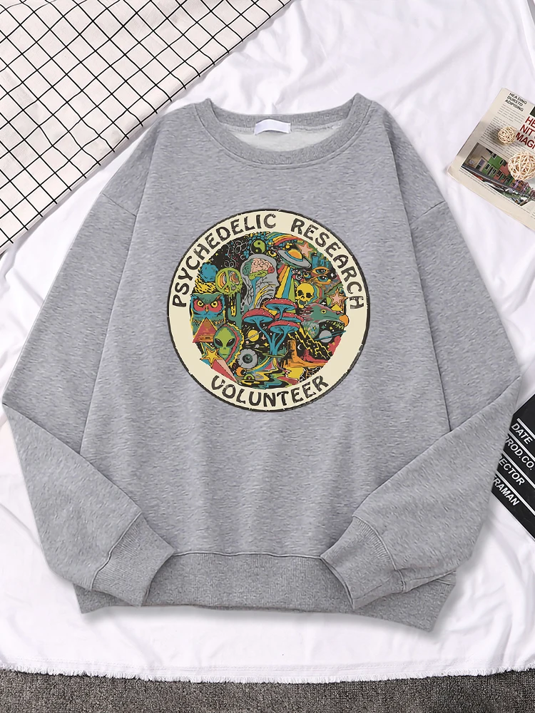

Psychedelic Research Volunteer Colourful Retro Printed Woman Hoody Shoulder Drop Style Tops Vintage Fashion Women's Long Sleeves