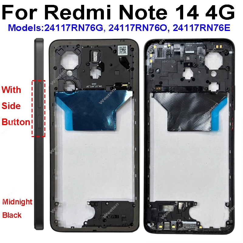 Фото Прецизионный корпус средней рамки для Xiaomi Redmi Note 14 4G, профессиональный ремонт телефона, сменный компонент, стабильная рамка №4