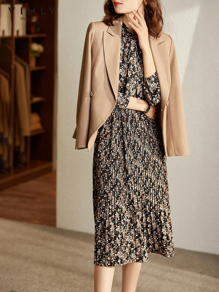 Платье-миди женское Плиссированное с цветочным принтом и длинным рукавом -