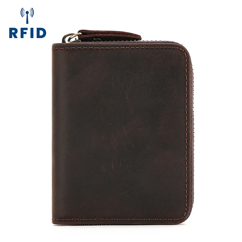 Genuine leather retro zero wallet, RFID anti magnetic card bag, large capacity card holder, organ bag, card holder, multiple car