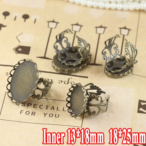 

10pcs 18*25mm Filigree Adjustable Lace Edge Ring Blank Antique Bronze Bezel Setting Base Tray for Cabochons Vintage Rings
