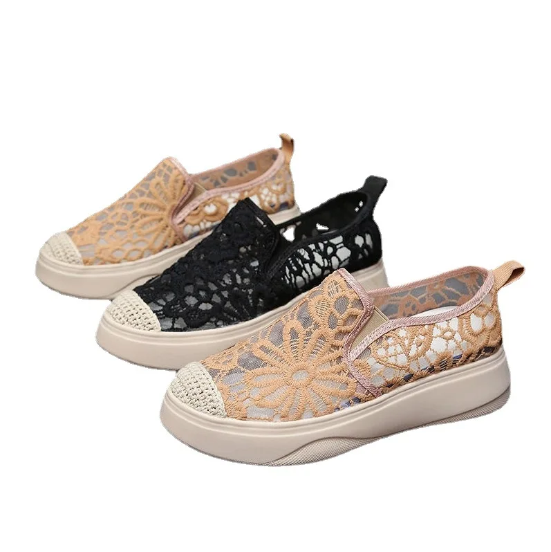 Fisherman Shoes for Women 2022 Spring and Summer New Flat Lazy Lace Mesh