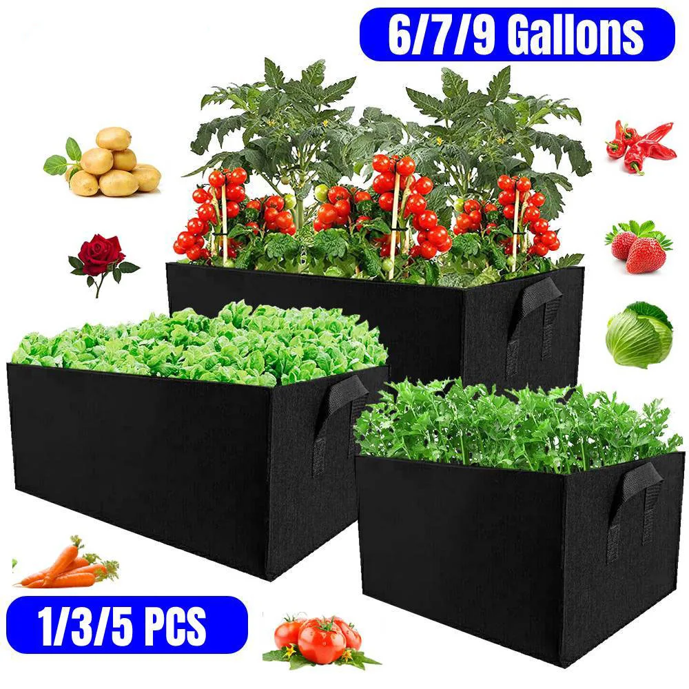 

6/7/9 Gallon Fabric Grow Bags Reusable Flower Plant Pot Vegetable Tomato Potato Planters Rectangle Garden Felt Plant Bag