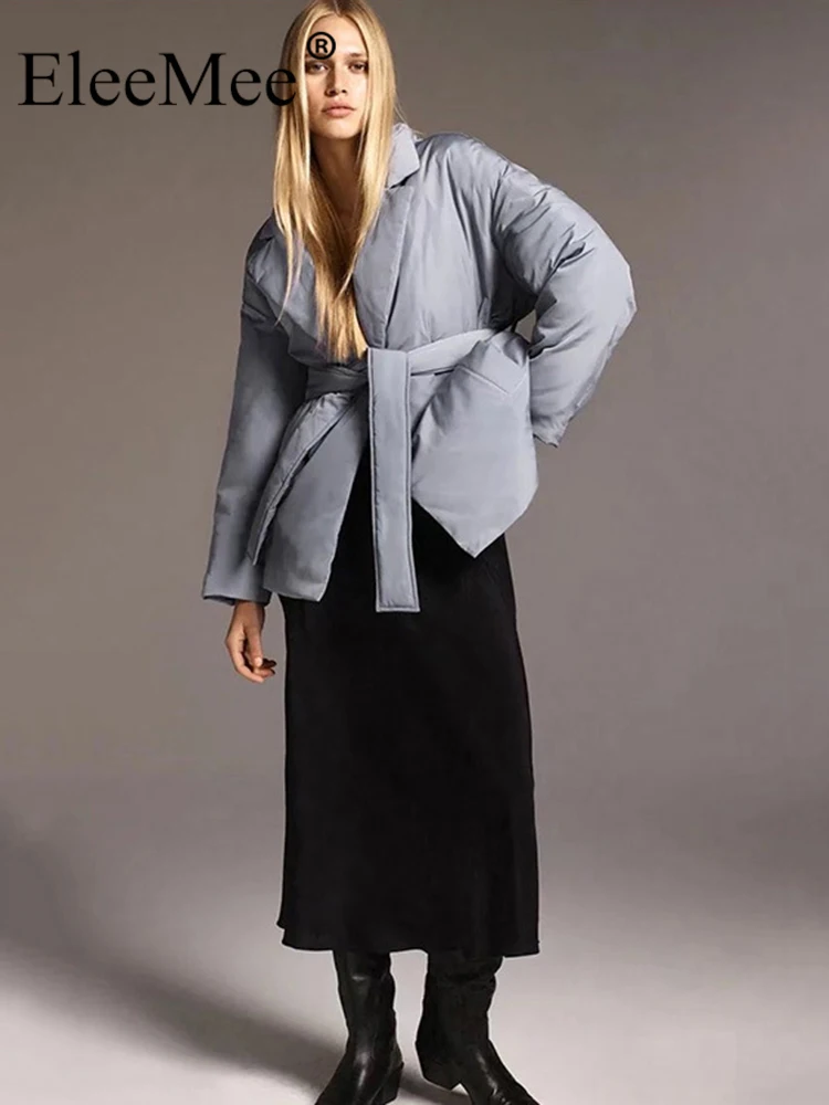 

EleeMee 2022 Женская куртка Новое поступление зимнее пальто теплое свободное повседневное стильное теплое пальто с поясом Ins Модная Верхняя одеж...