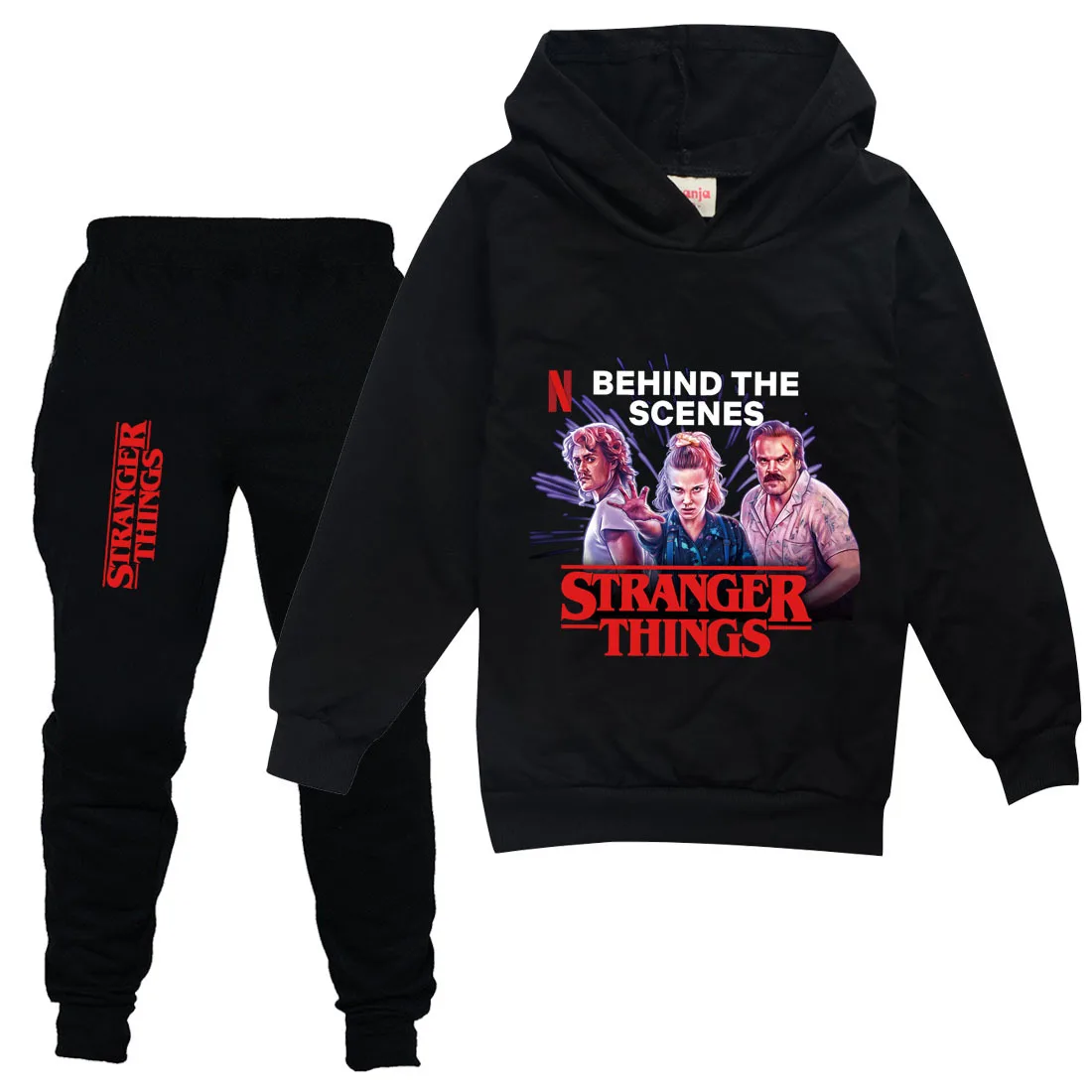 

Stranger Things 4 Hoodies Set Spring Autumn Fashion Cartoon Hellfire Club Print Sweatshirt Two-piece Suit 2-16Years Clothing