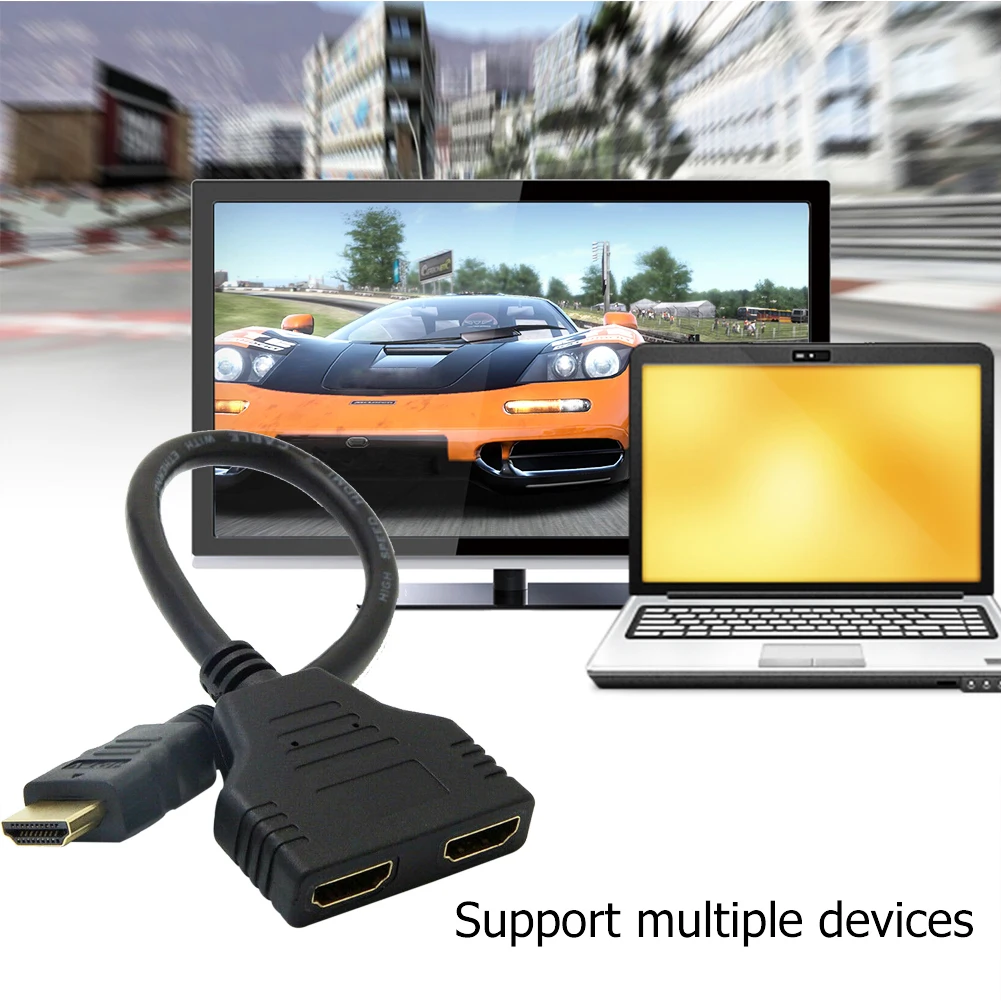 

HDMI-compatible Splitter USB Adapter Cable HDMI-compatible Splitter Cable 1 Male To 2 Female Adapter 1 In 2 Out HD Video Y