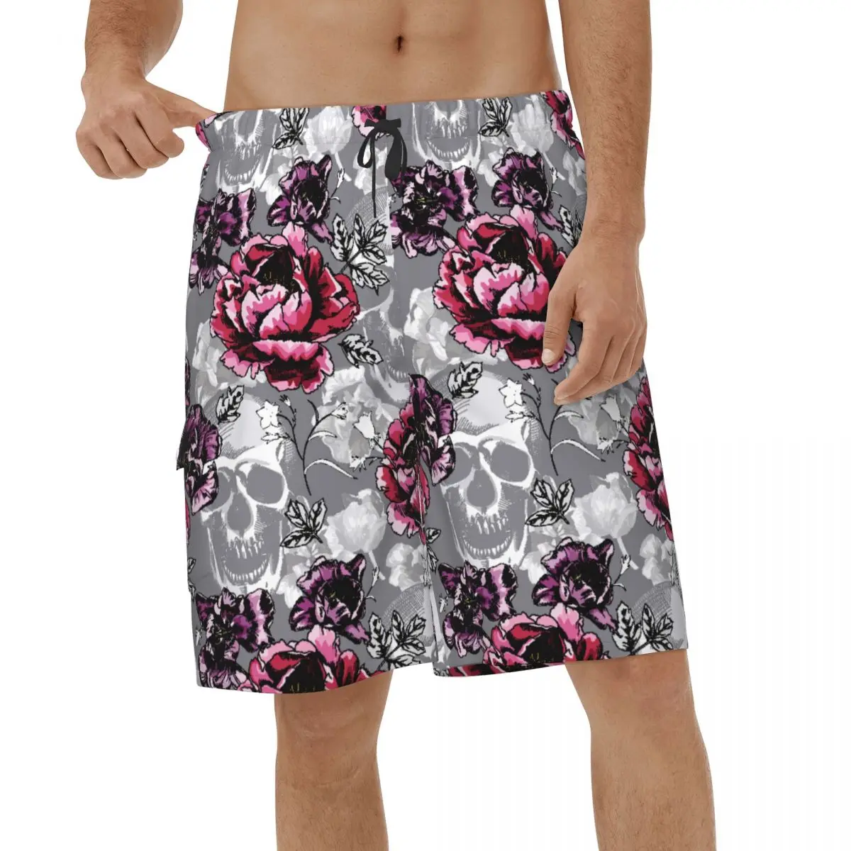 

Casual Shorts Floral Skull Summer Men's Beach Board Shorts Pink Peony Male Beach Shorts