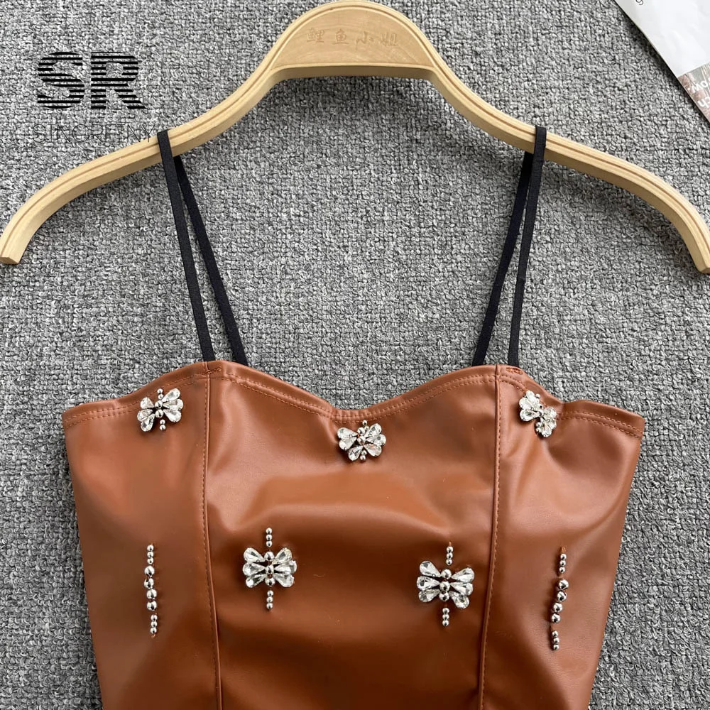 Женский укороченный топ на бретельках SINGREINY облегающий однотонный без рукавов с