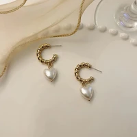 french vintage heart pearl stud earrings for women girls fashion charm fried dough twist earrings female aesthetic jewelry gifts