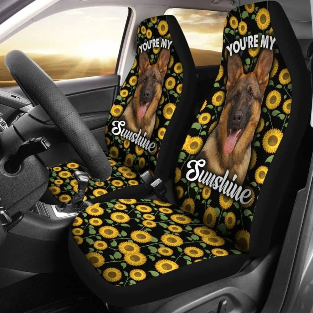 

German Shepherds Dog You’re My Sunshine Sunflower Car Seat Covers Pack of 2 Universal Front Seat Protective Cover