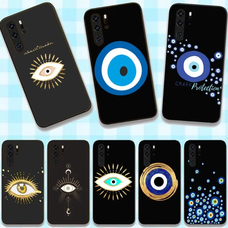 Evil Eye Lucky Eyes Art Phone Case For Huawei P50 P40 P30 Pro Lite P Smart 2021 2019 Magic 3 Soft Black Phone Cover