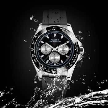 PLADEN New Watch For Men Luxury Rubber Strap Chronograph Sport Wristwatch Business Luminous Dive male Clock Dropshipping 2022 Other Image
