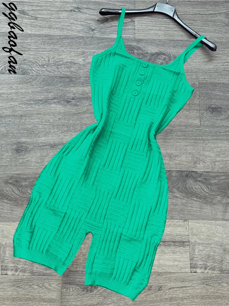 

Ggbaofan Casual Fashion Knitted Playsuit For Womens Rompers Club Party Outfits Sleeveless Bodycon Overalls Clothes Summer