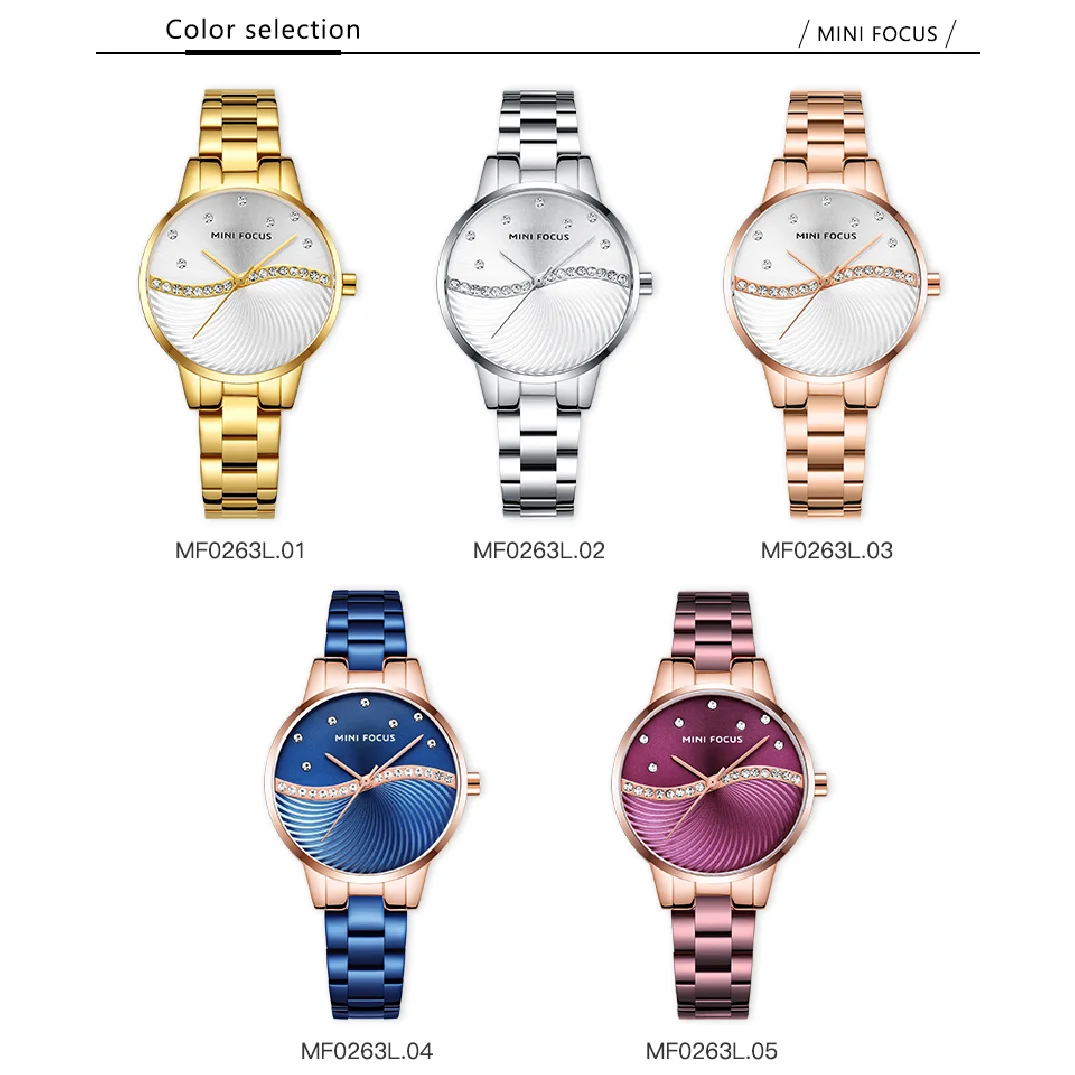 MINI FOCUS Top Brand Luxury Fashion Women Watches Lady Purple Stainless Steel Strap Waterproof Quartz-Watches Feminine +Gift Box enlarge