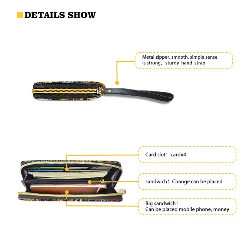 Belidome Sugar Skull Wristlet Wallets for Womens Casual PU Leather Long Purse RFID Blocking Card Holder Clutch Bag Lady Handbags