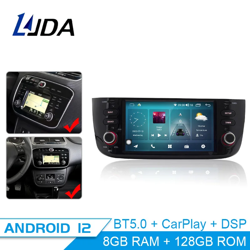 

LJDA 1 din Auto Radio Android 12 Car Multimedia Stereo For Fiat Grande Punto Abarth Punto EVO Linea 2012 2013 2014 2015 WIFI