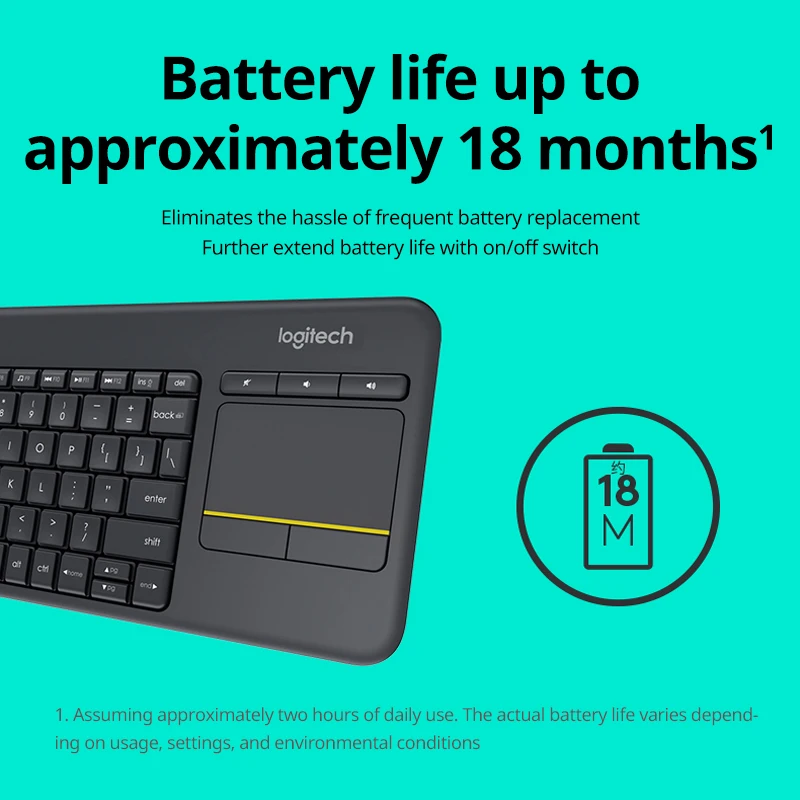 Клавиатура Logitech K400Plus Беспроводная с сенсорной панелью клавиатура для Smart TV ПК