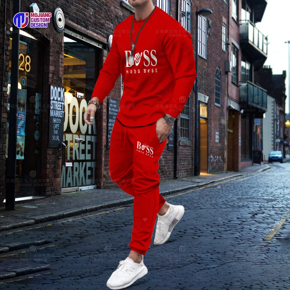 Men's Long Sleeve T-Shirt Loose O Neck Fashion Top Set 3D Printing Brand Series Youth Casual Harajuku Loose Top Trousers