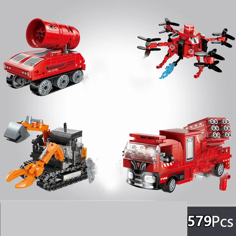 

Городской пожарный отряд экскаватор Дрон пожарное оборудование модель строительные блоки кирпичи игрушки