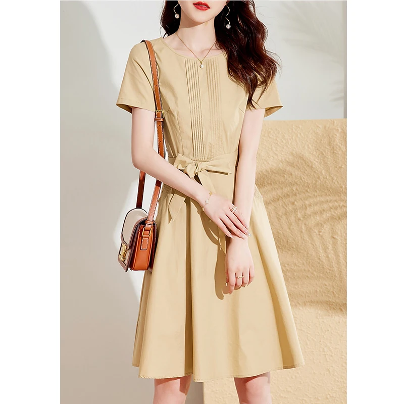 

Платье женское с круглым вырезом, Модный повседневный элегантный мини-сарафан с коротким рукавом и бантом, большие размеры, лето 2022