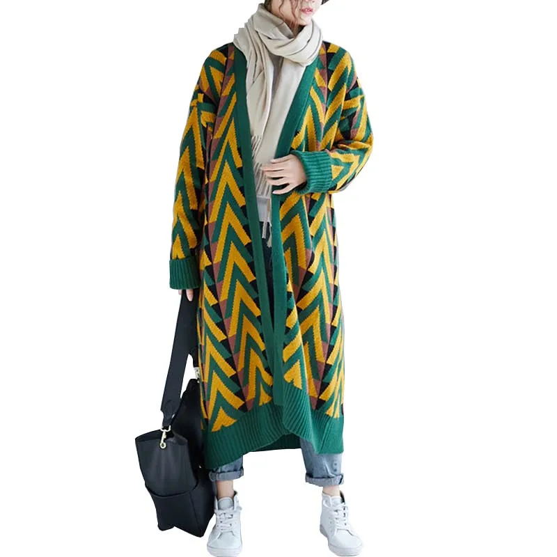 

Women's Cardigan Knitted Korean Fashion Shape Wool Sweater Long Spring and Autumn V-neck Casual Knitwear Coats Female FC2036