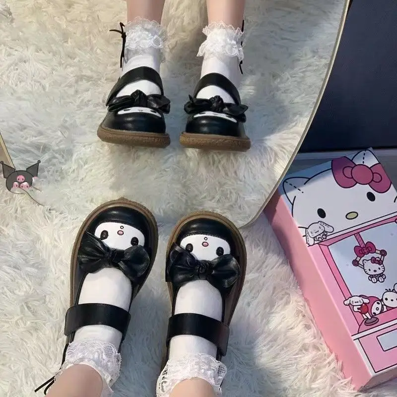 

Kawaii Sanrio Cartoon Kuromi Cute Girl My Melody Lolita Leather Shoes Anime Cinnamoroll Jk Princess Flat Shoes Birthday Gift