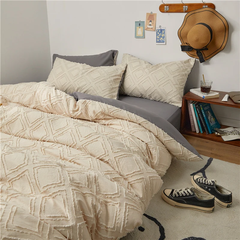 

Skin Friendly Sanding Fabric Duvet Cover Sets For Household Bedding Sets Single Double King Size Pillowcase Clipping Flat Sheets