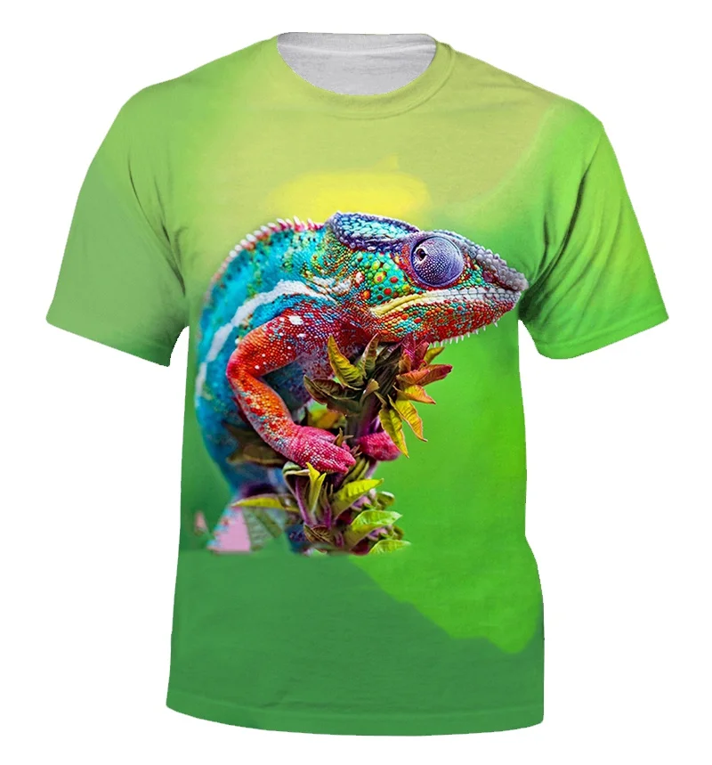 

Summer New Personalized Men's and Women's Chameleon 3D Printing Short Sleeve Printed T-shirt